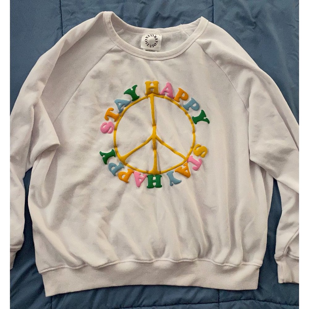 Women's XL "Stay Happy" Graphic Sweatshirt